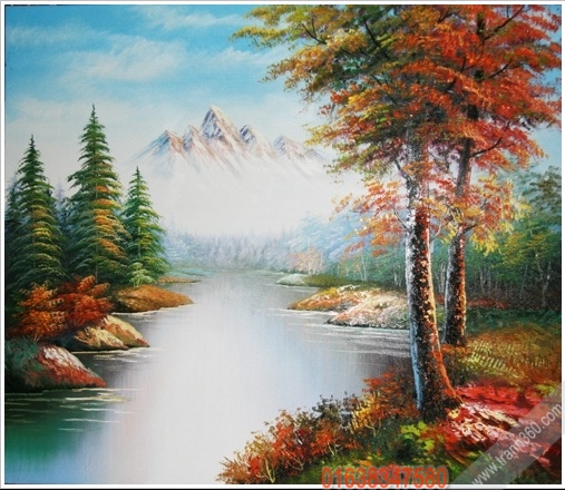 Tranh sơn dầu phong cảnh đẹp vẽ cảnh núi non hùng vĩ